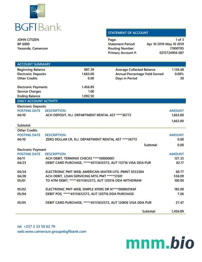 BANQUE Populaire du Maroc szablon wyciągu bankowego w programie Word i PDF